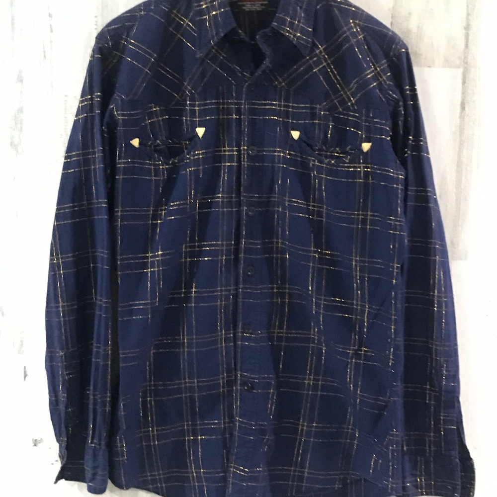 BRAHMA Blue and Gold Western Shirt Size Large